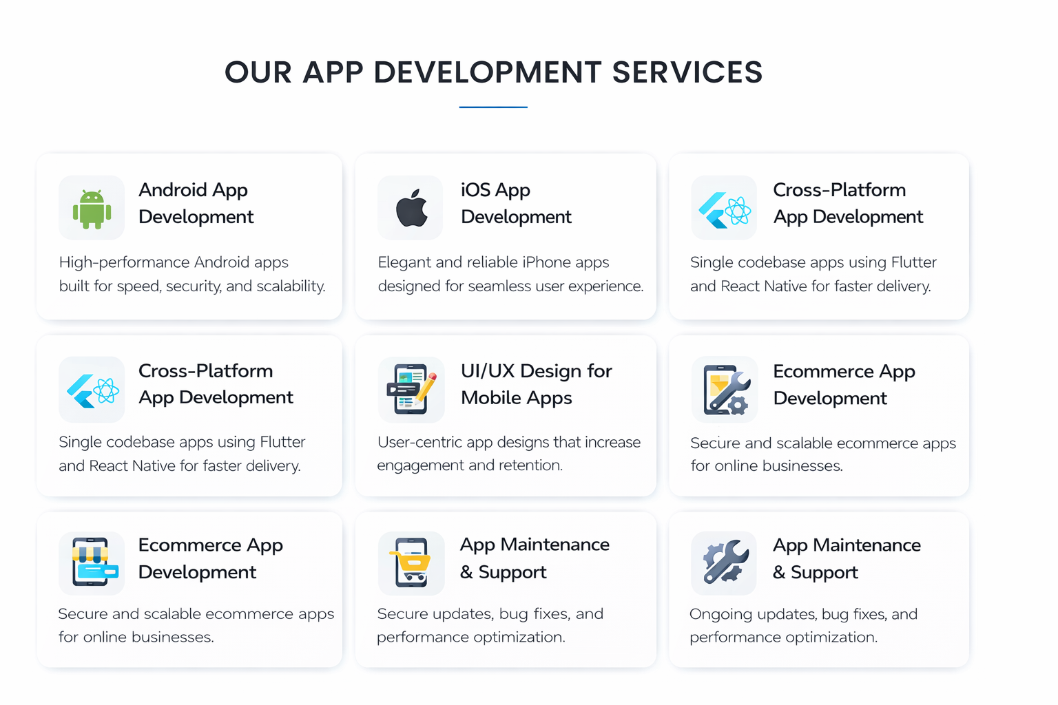 App development services in Patna including Android app development, iOS app development, cross platform apps, UI UX design, ecommerce apps, and app maintenance support